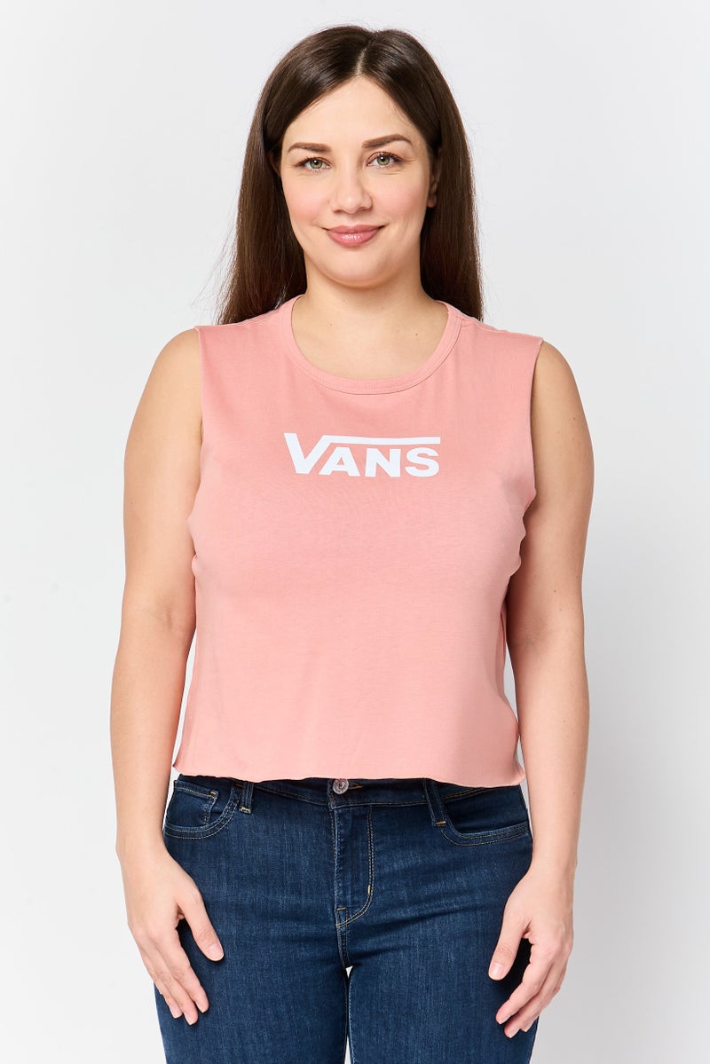 VANS Women Round Neck Sleeveless Brand Logo Tank Top, Rose Dawn - Image 1